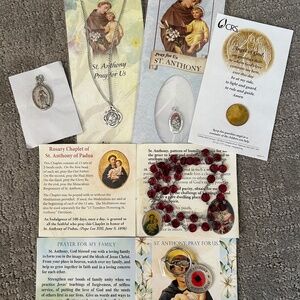 New Lot of 6 Religious Prayer Cards Necklaces Charms Key St Anthony Angels Mary